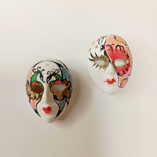 Vintage Venetian Miniature Masks Set of 2, authentic 90s souvenirs
