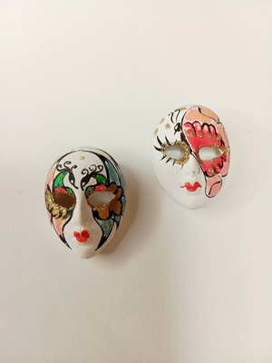 Vintage Venetian Miniature Masks Set of 2, authentic 90s souvenirs