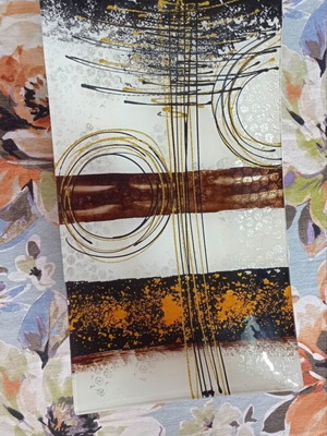 Glass brown serving tray set with fruit bowl and wooden basket