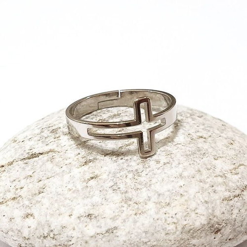 Cross ring openable from steel silver color new