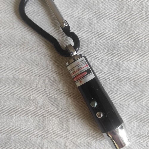Keychain mini flashlight and laser whistle like new, blue
