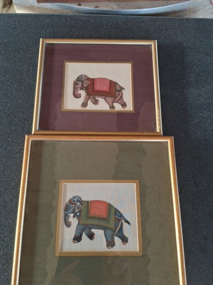 Indian framed paintings used, set of 2, 25×22.5 and 29×28 cm
