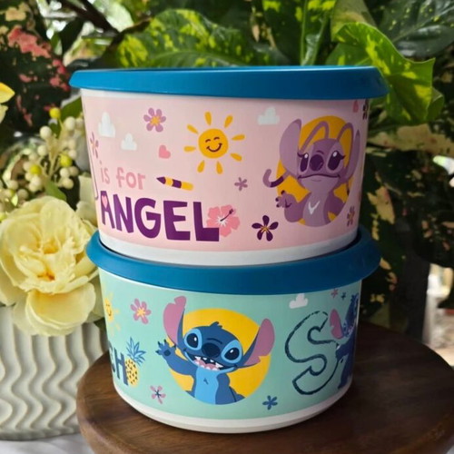 Stitch 2.5-liter airtight Tupperware canister, pink or blue