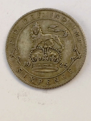 British sixpence silver coin 1925
