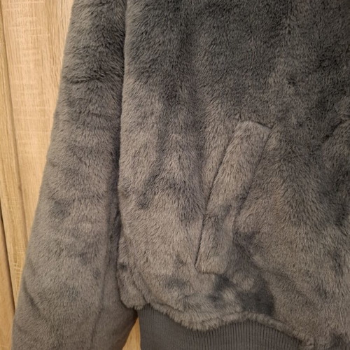 Zara double face jacket XL, synthetic leather and fur, grey