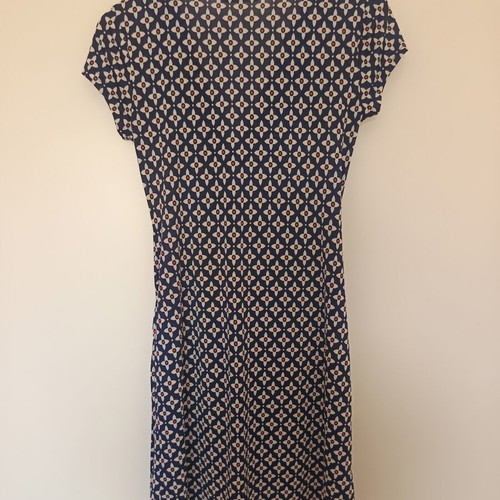 Navy Blue Geometric Print V-Neck Faux Wrap Dress like new