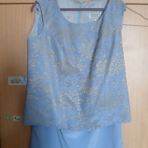 Three-piece evening outfit with viscose and lace, like new, blue large size