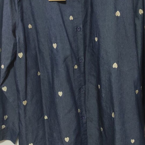 Shirt like denim fabric with heart pattern, new, size M