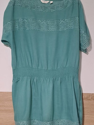 Accessorize teal green lace insert smocked tunic mini dress, size S