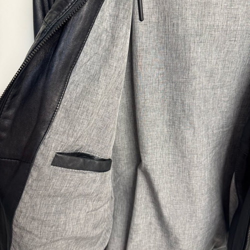 Leather unisex jacket with hood like new, black, size L
