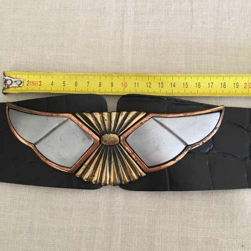 Women's vintage leather belt used, black, length 95 cm