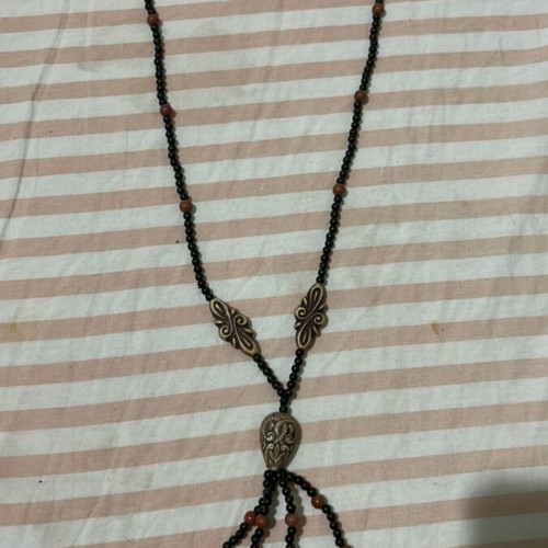 Wooden necklace with brown and black beads new