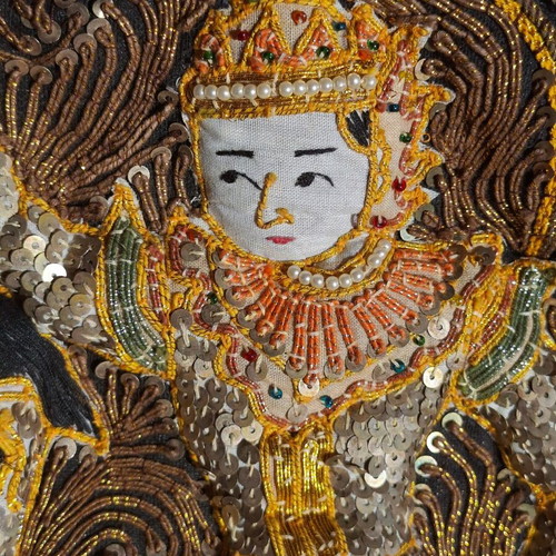 Vintage Burmese Kalaga Tapestry 92x137cm embroidered wall hanging used