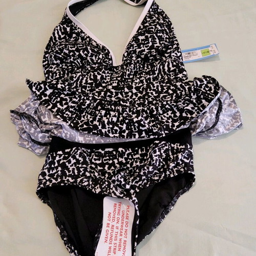 Women's one-piece swimsuit with skirt M&S new, size UK12, black and white