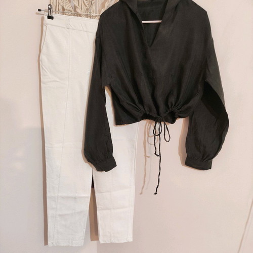 Leather pants and cropped top set Zara like new, black and white