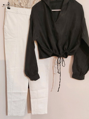 Leather pants and cropped top set Zara like new, black and white