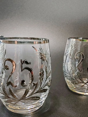 Vintage 25th Anniversary Silver Rim Glass Set of 2 like new