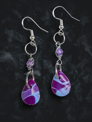 Earrings drops new with purple-blue marbled effect, hypoallergenic