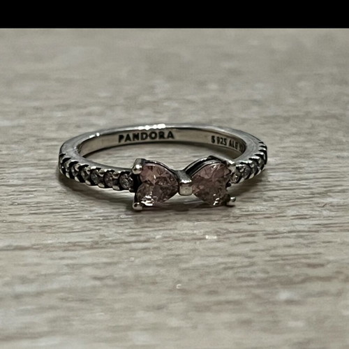 Pandora ring with bow, size 52, new, pink and silver