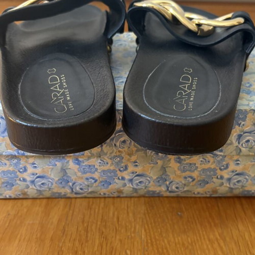 Carad leather sandals size 38 like new with gold chain detail