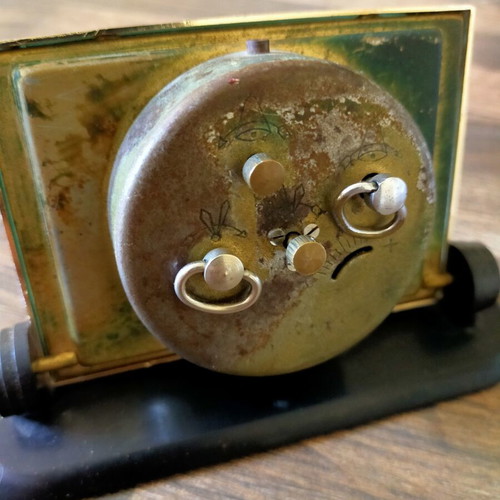 Slava mechanical table clock used, analog display
