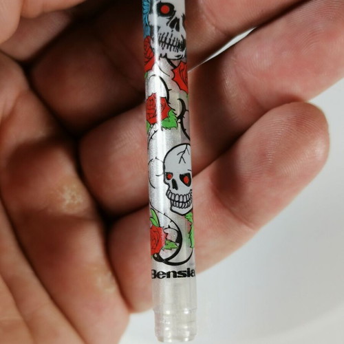 Vintage Bensia mechanical pencil used with skull and rose design