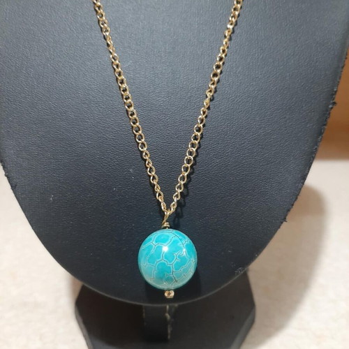 Necklace with chalcedony in steel new, length 80 cm
