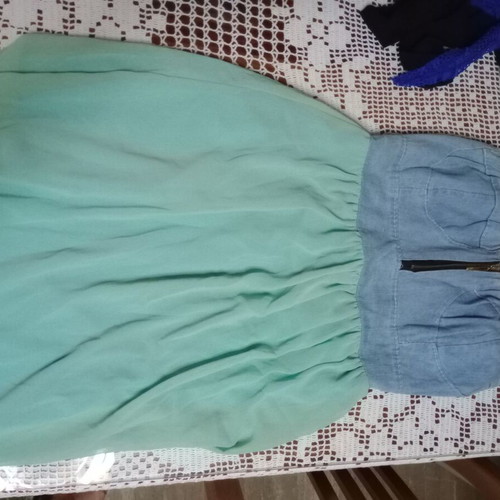 Strapless dress Paranoia medium unused, denim top and turquoise bottom