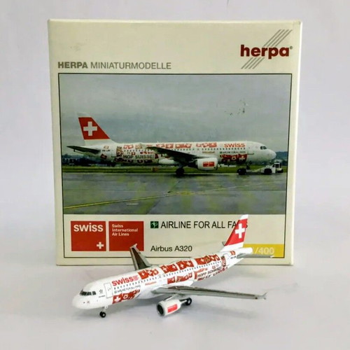 Herpa Airbus A320 Swiss collectible model airplane 1/400 scale new