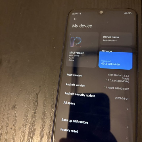 Xiaomi Redmi Note 8T 64GB smartphone with broken rear camera and glass