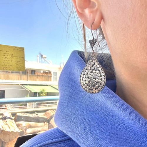 925 Silver Teardrop Earrings New with Textured Finish