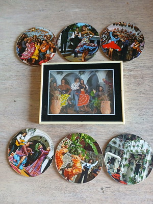 Vintage πακέτο Ισπανικά σουβενίρ μεταχειρισμένα με κάδρο και έξι σουβέρ