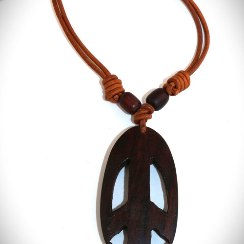 Necklace pendant wooden peace pipe teak wood new with leather cord