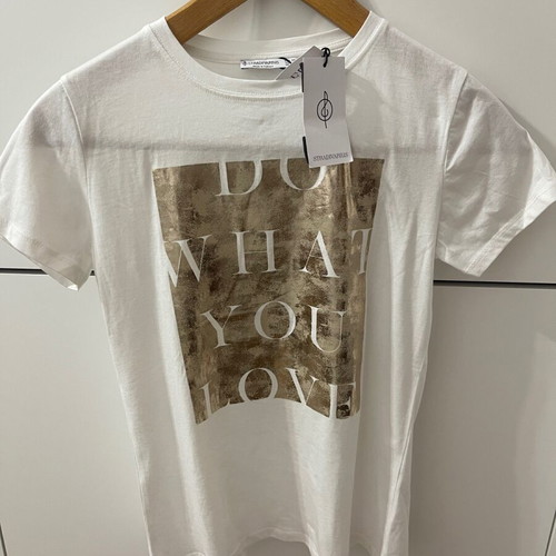 Stradivarius white T-shirt with gold print XS new