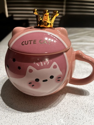 Ceramic mug with cat and spoon new
