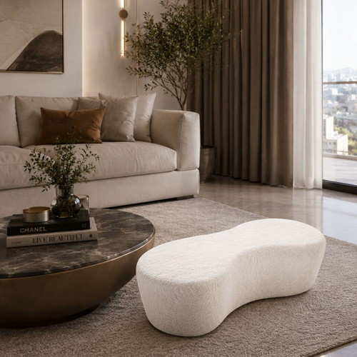 Teddy Bouclé Pouf Bench White 120x50x37cm New