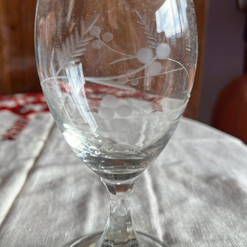 Alcohol glasses new, set of 24, potassium glass, engraved