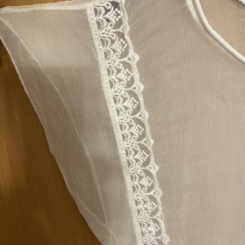 Transparent blouse with lace stripes, new, white, silk fabric