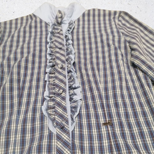 Kocca plaid bodysuit shirt Small new, blue and white