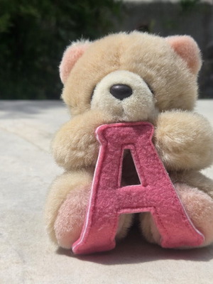 Hallmark Forever Friends plush teddy bear with pink letter A like new
