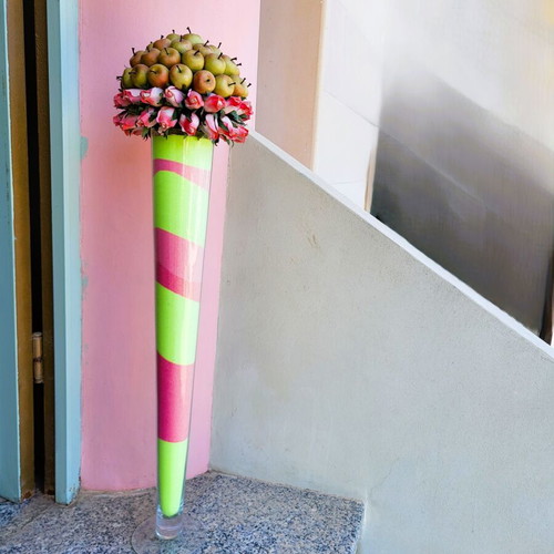 Tall Vases with Artificial Roses and Apples premium centerpieces