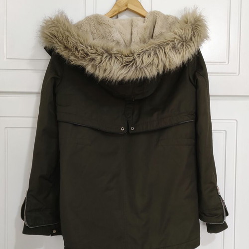 ZARA green parka jacket with fur lining, waterproof, size M