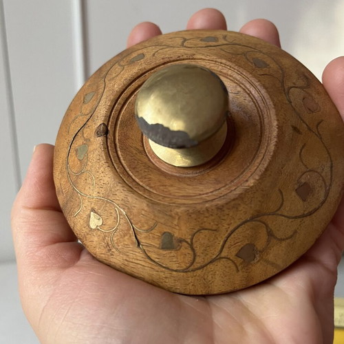 Vintage wooden fondant bowl with brass details, like new