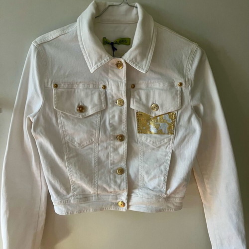 Versace Jeans Cropped Jacket Women’s Size S White with Gold Details New