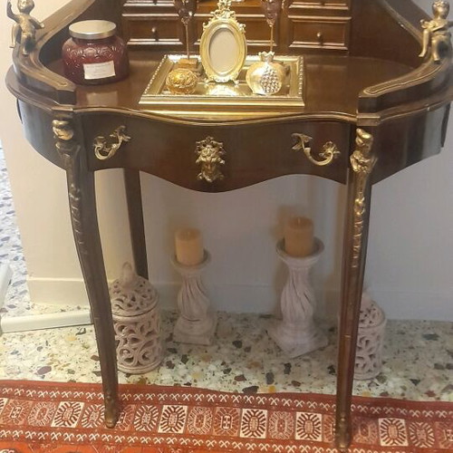 Antique secretary desk like new, solid walnut wood with brass details