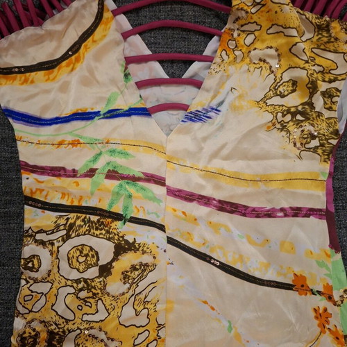 Silk blouse size S like new, colorful with bead decoration
