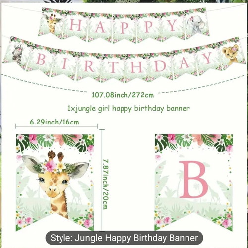 Jungle Safari Girl 2 Years Birthday Decoration Set new