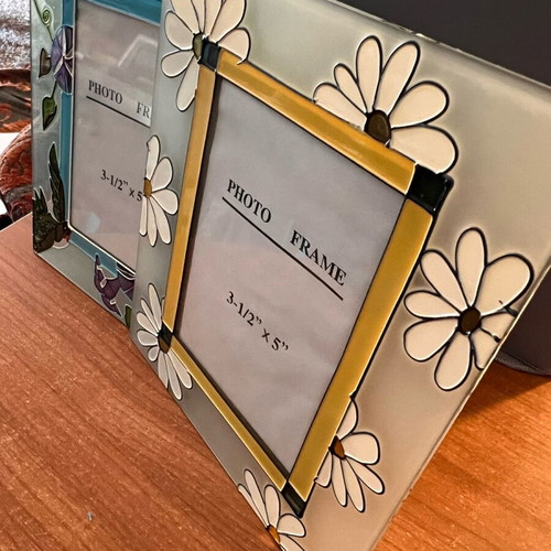 Glass stained glass photo frames colorful new, set of 2 for 8x12 photos