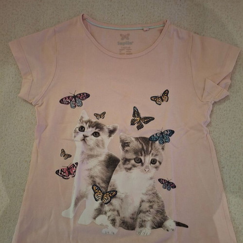 Girls' summer blouse like new, pink with cat print