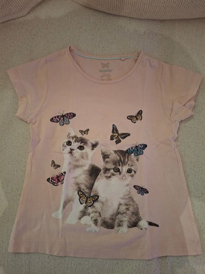 Girls' summer blouse like new, pink with cat print